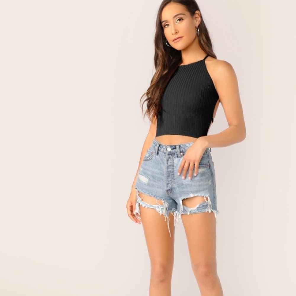 🌻 BACKLESS LACE UP RIB-KNIT HALTER 🌻 - Picture 4 of 4
